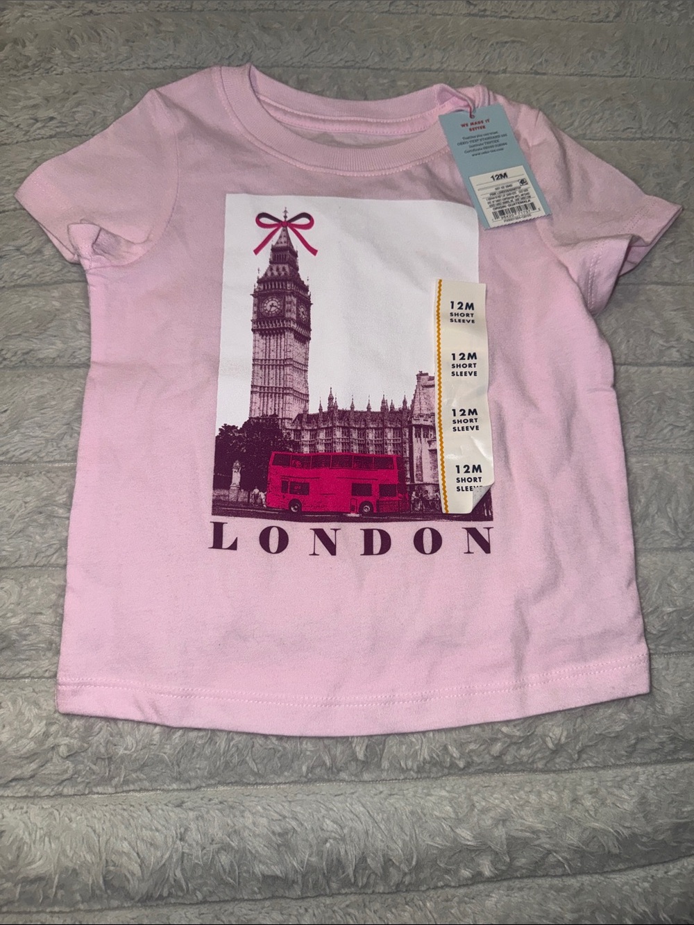 Cat & Jack Pink London Graphic Tee with Fuchsia Bus - Picture 1 of 5